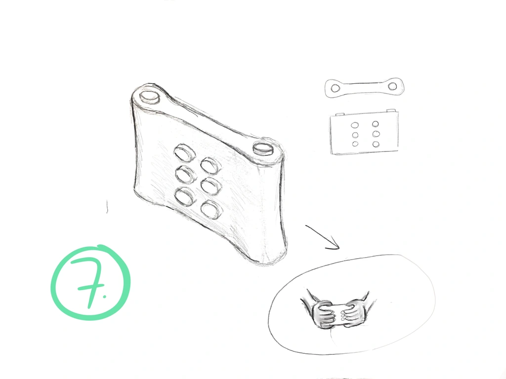 2x3 keys on the side of a cuboid and two more buttons for the thums on the top.